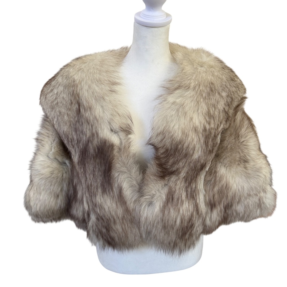 Vintage‎ Blue Fox Fur Stole Capelet Jacket Bridal Wedding Evening Glam Wrap